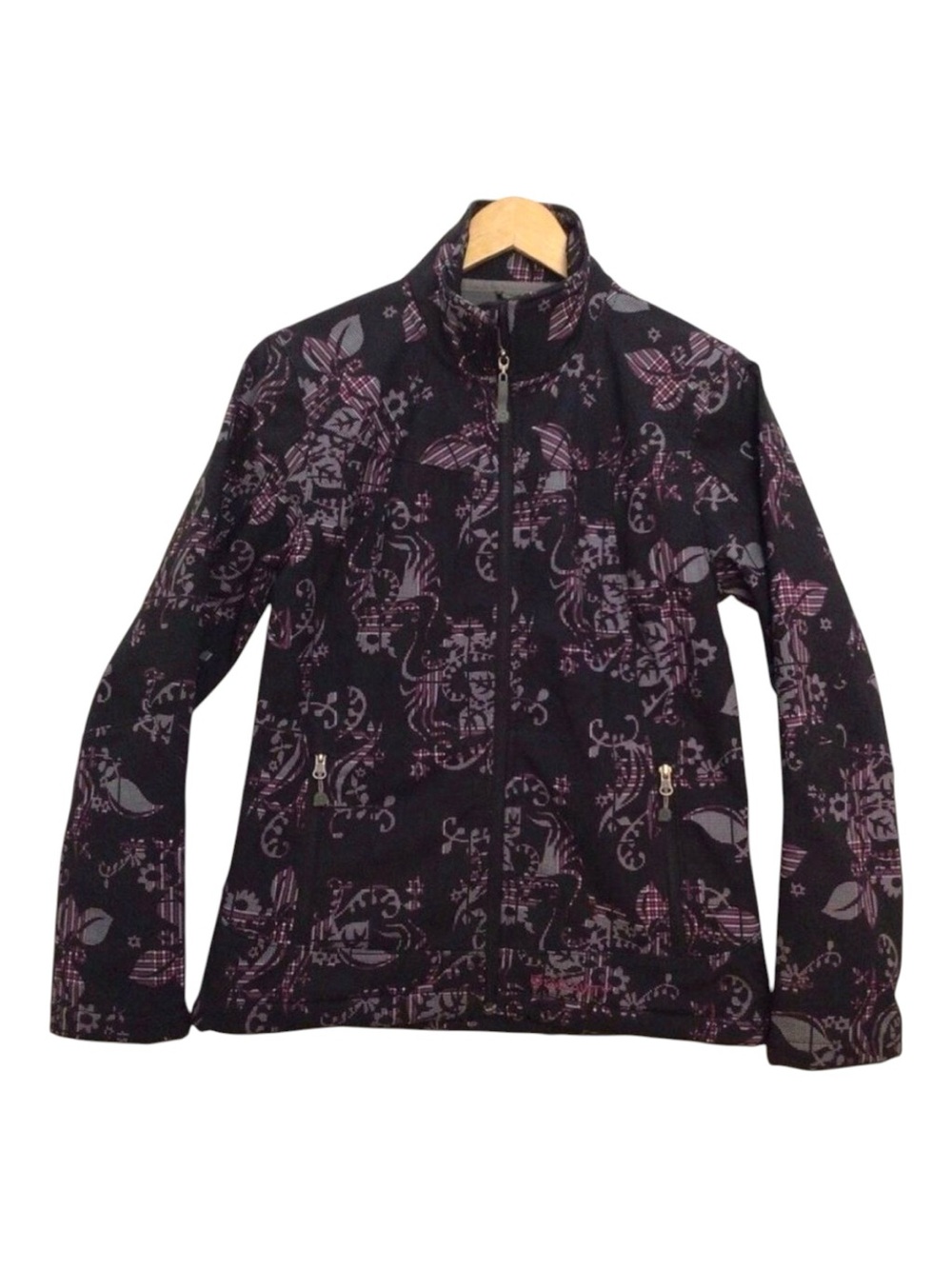Gravity jacket floral fleece grey lining medium mid seasons coat black pink